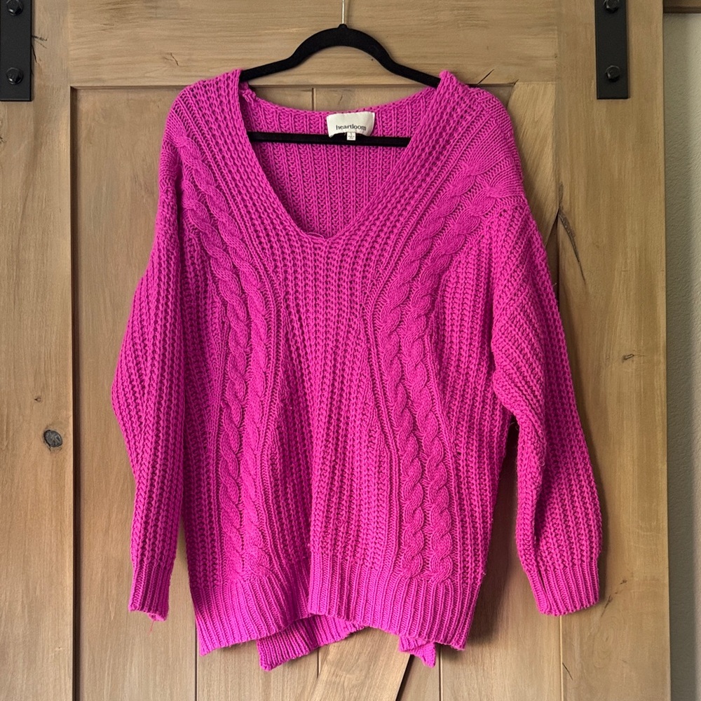 Oversized V-Neck Sweater in Vibrant Pink